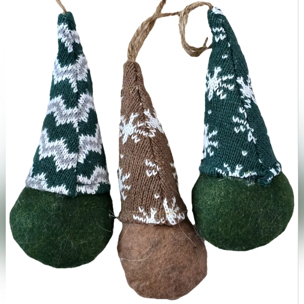 NWT Lot of 3 Whimsical Plush Gnome Nisse Elf Christmas Ornaments